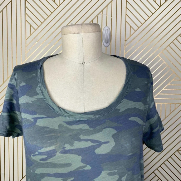 Monrow Camo Tee Shirt Dress Succulent Green Short Sleeve Ruched Size US Small - Picture 3 of 11